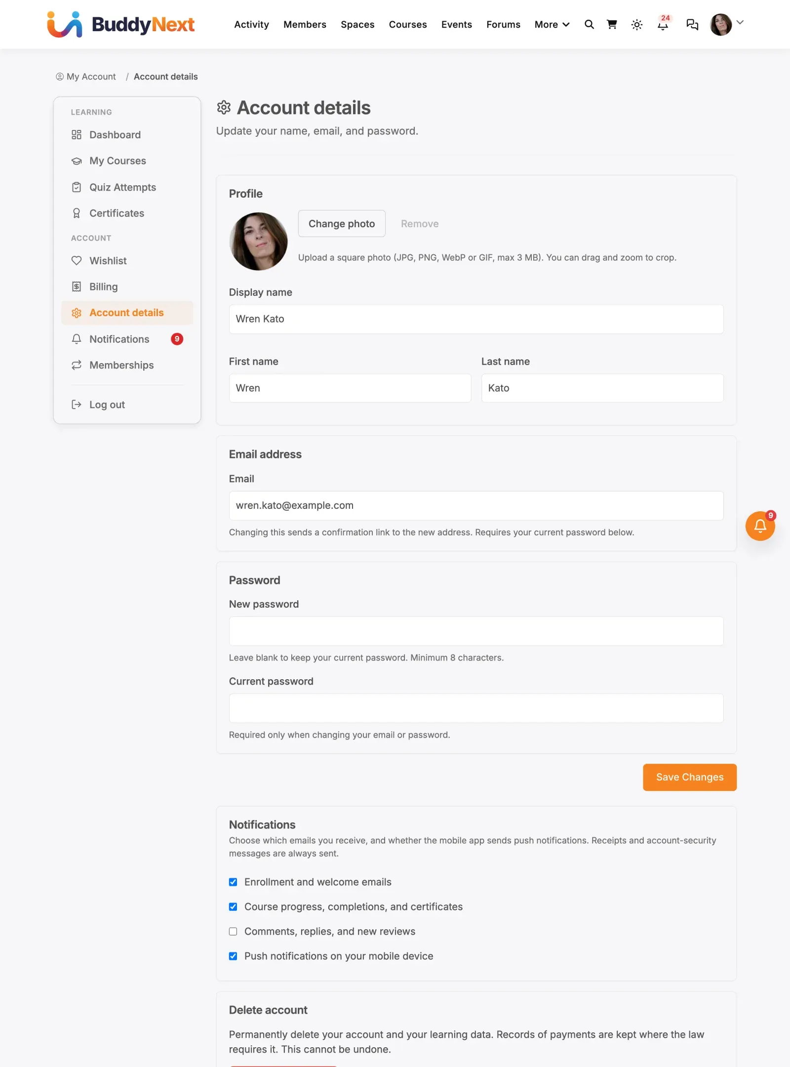Account details overview