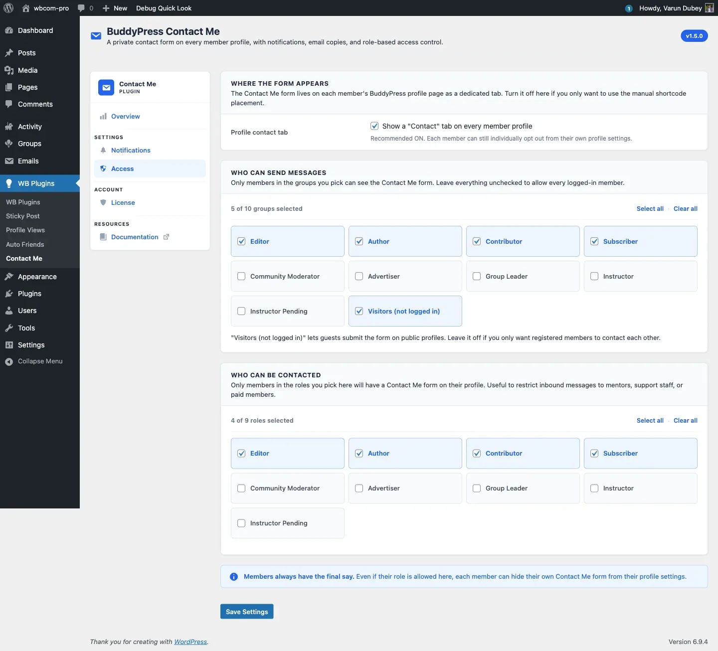 Access tab role lists
