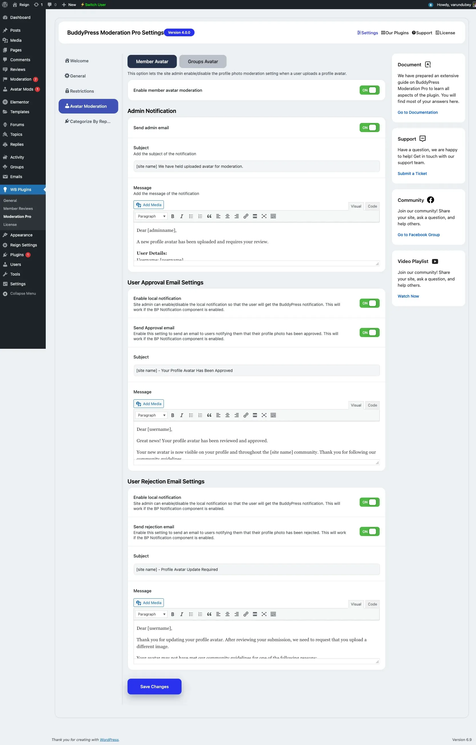Avatar Moderation tab