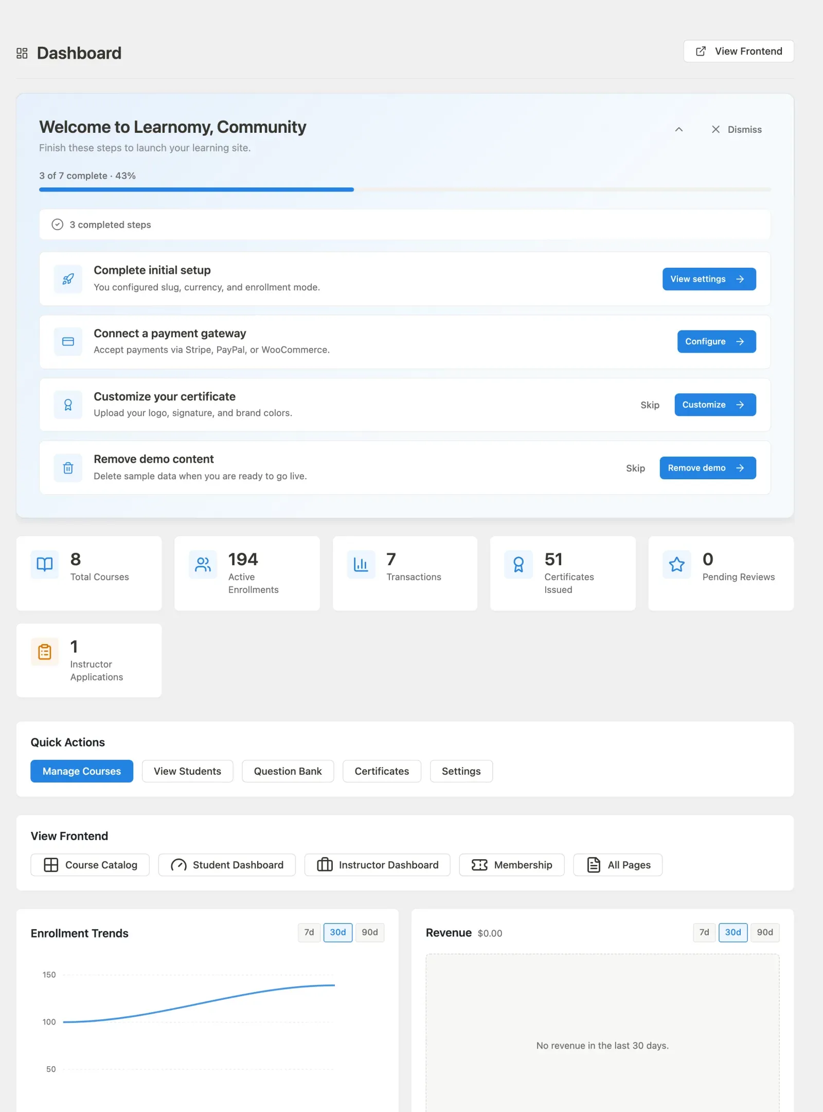 Learnomy admin dashboard overview