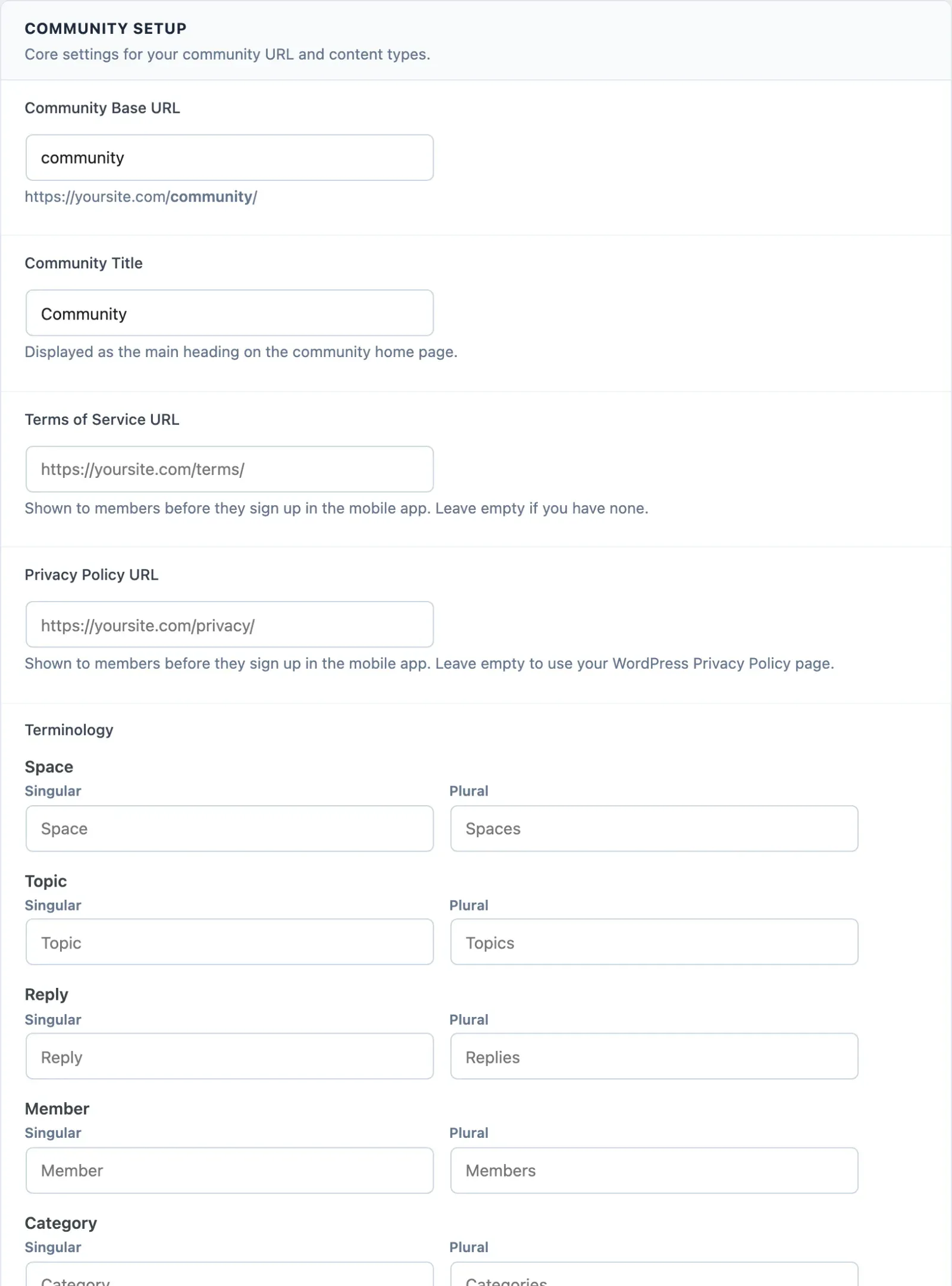 General settings