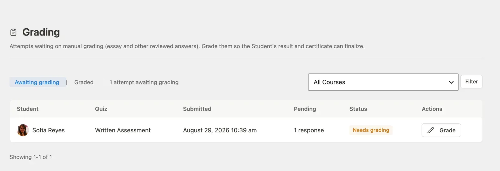 Grading inbox