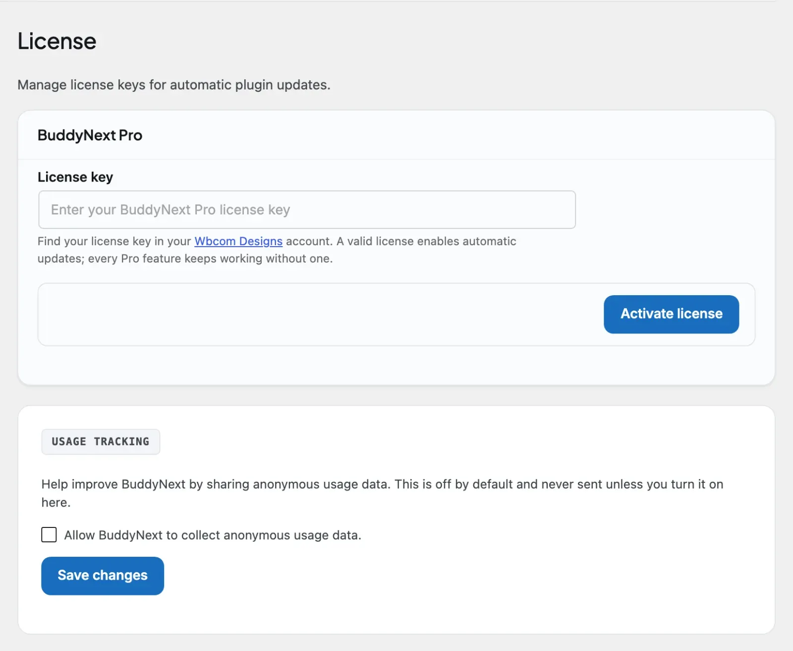 The License screen, now one click from the admin menu