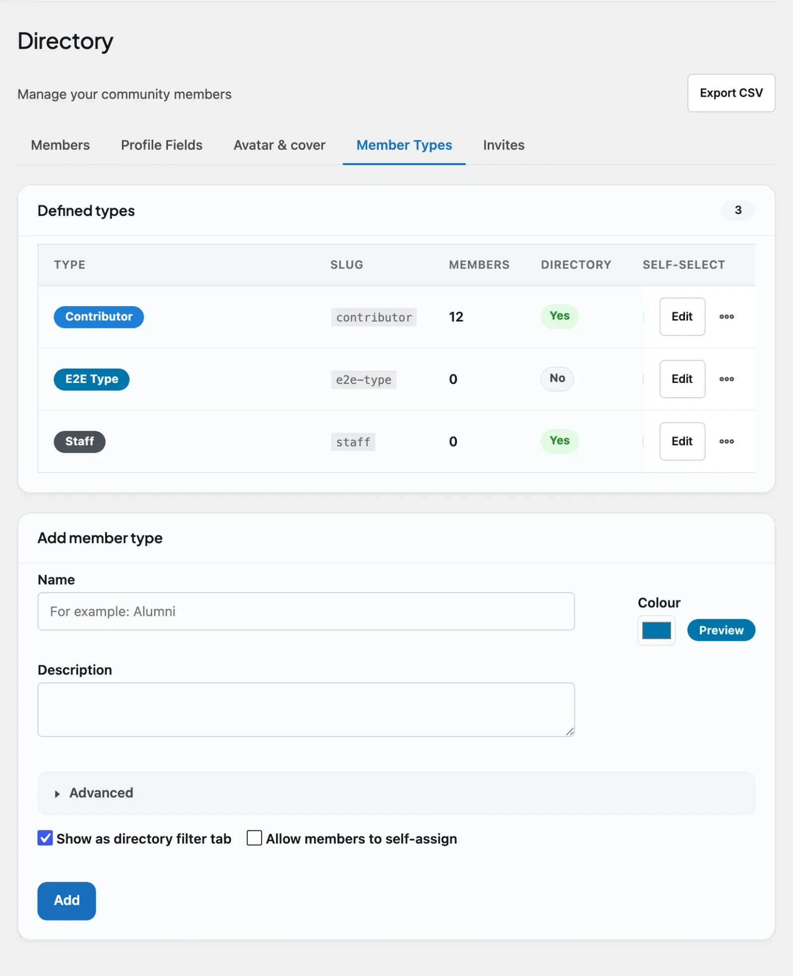 The Member Types manager