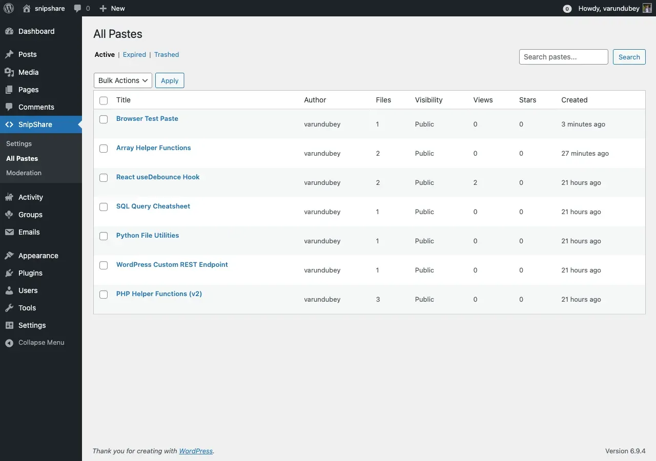 All Pastes admin list