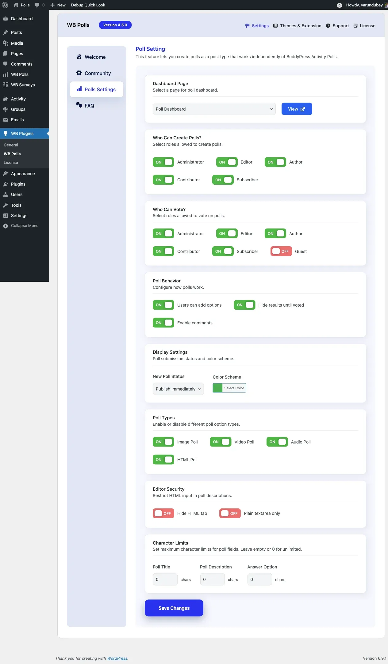 Standalone Polls Settings