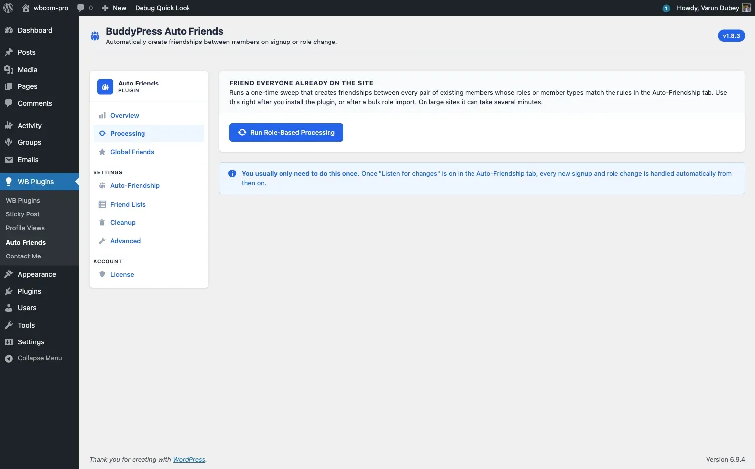 Processing card on Overview tab