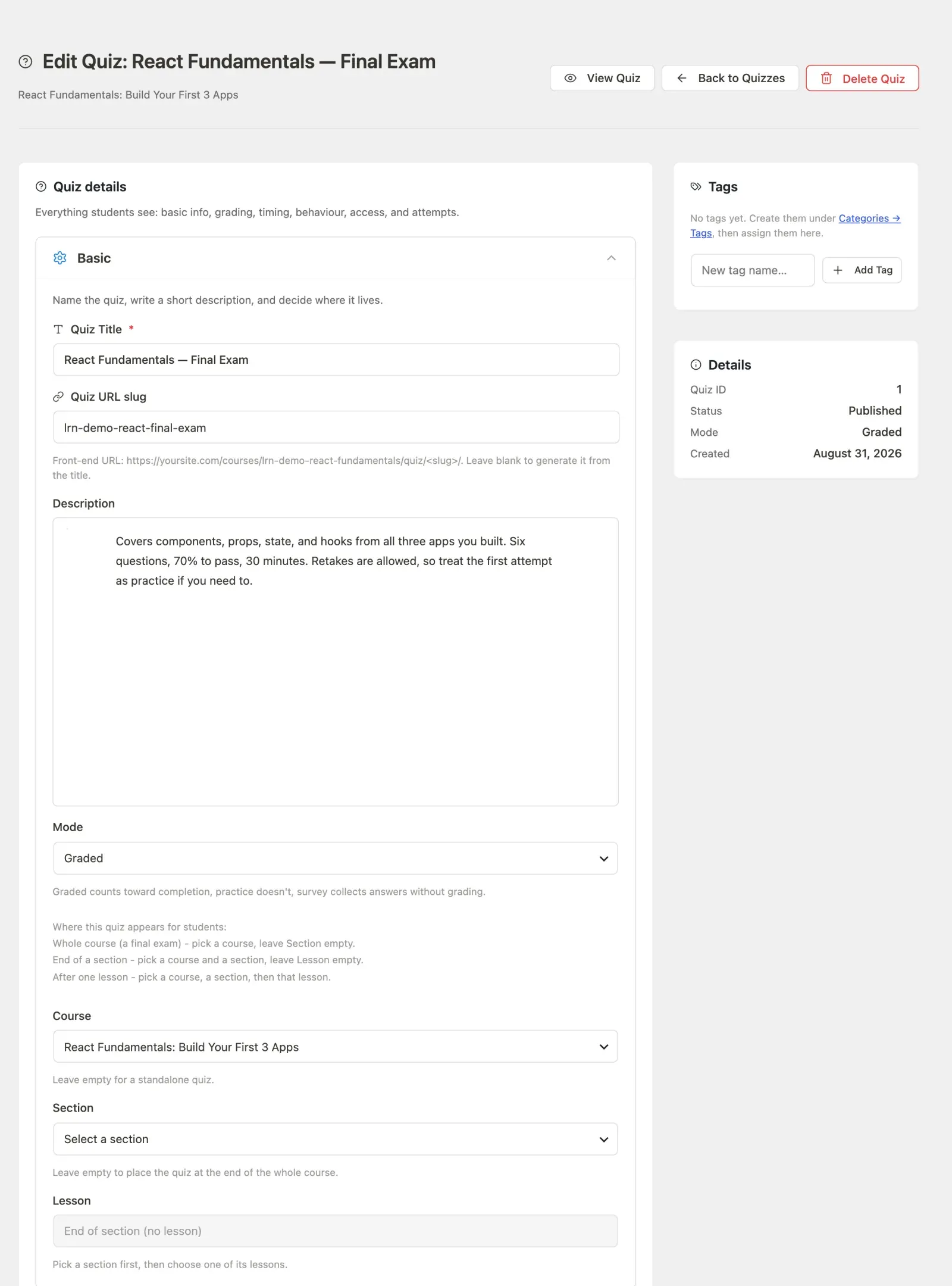 Quiz editor
