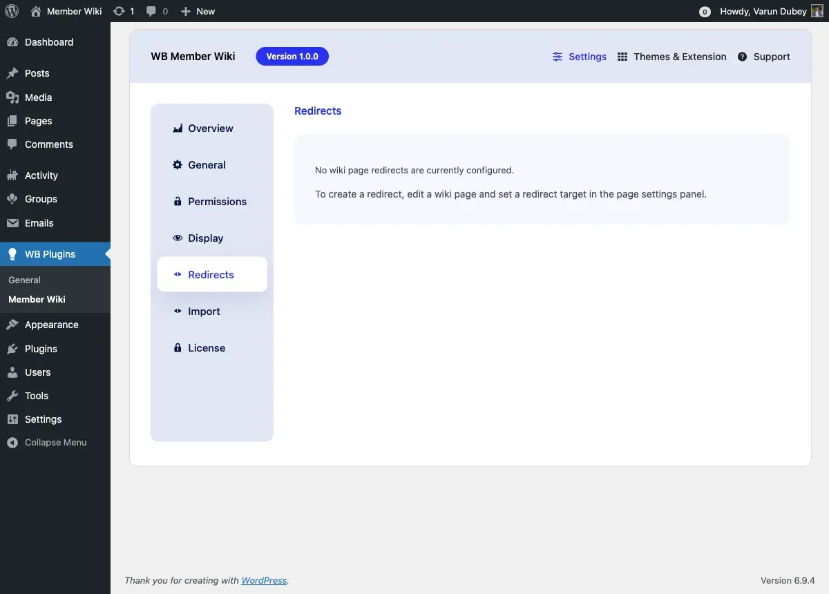 Redirects Tab