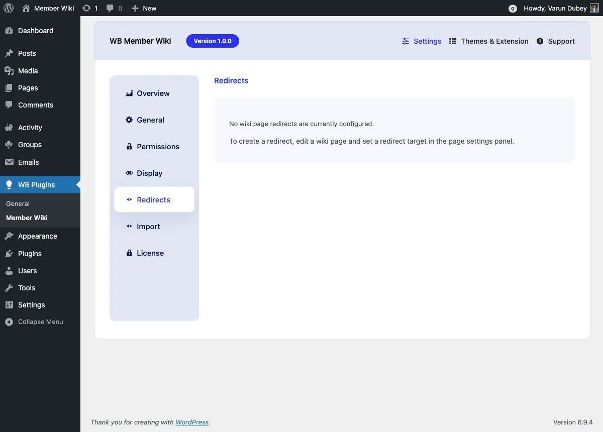 Redirects Tab