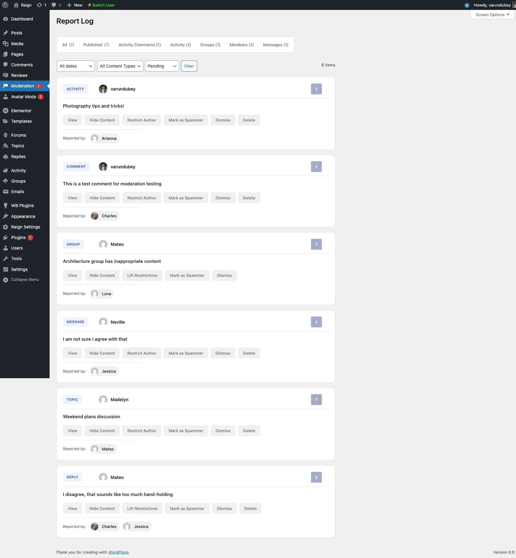 Moderation queue