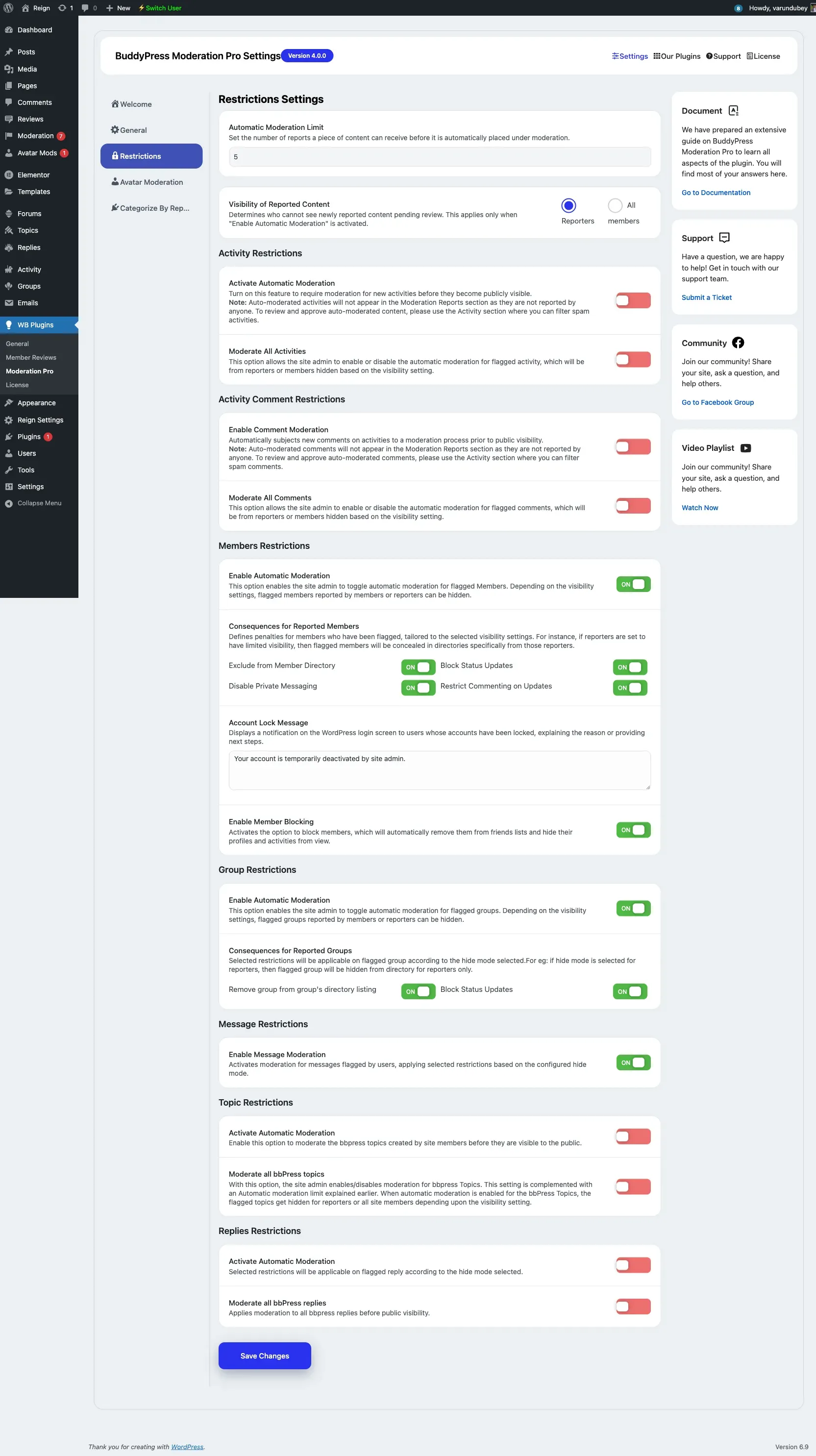 Restrictions tab