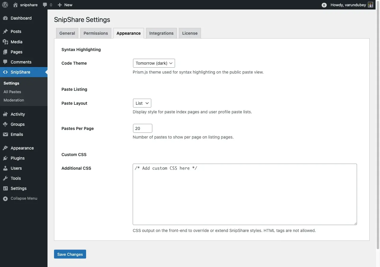 Appearance settings