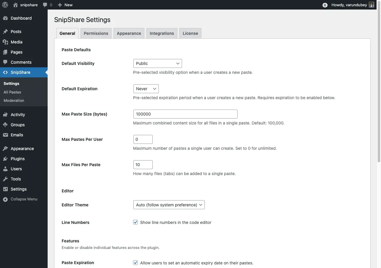 General settings