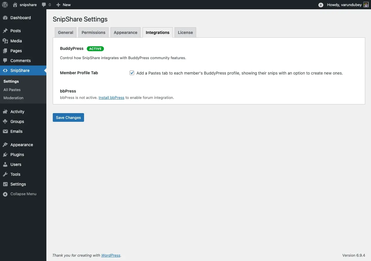 Integrations settings