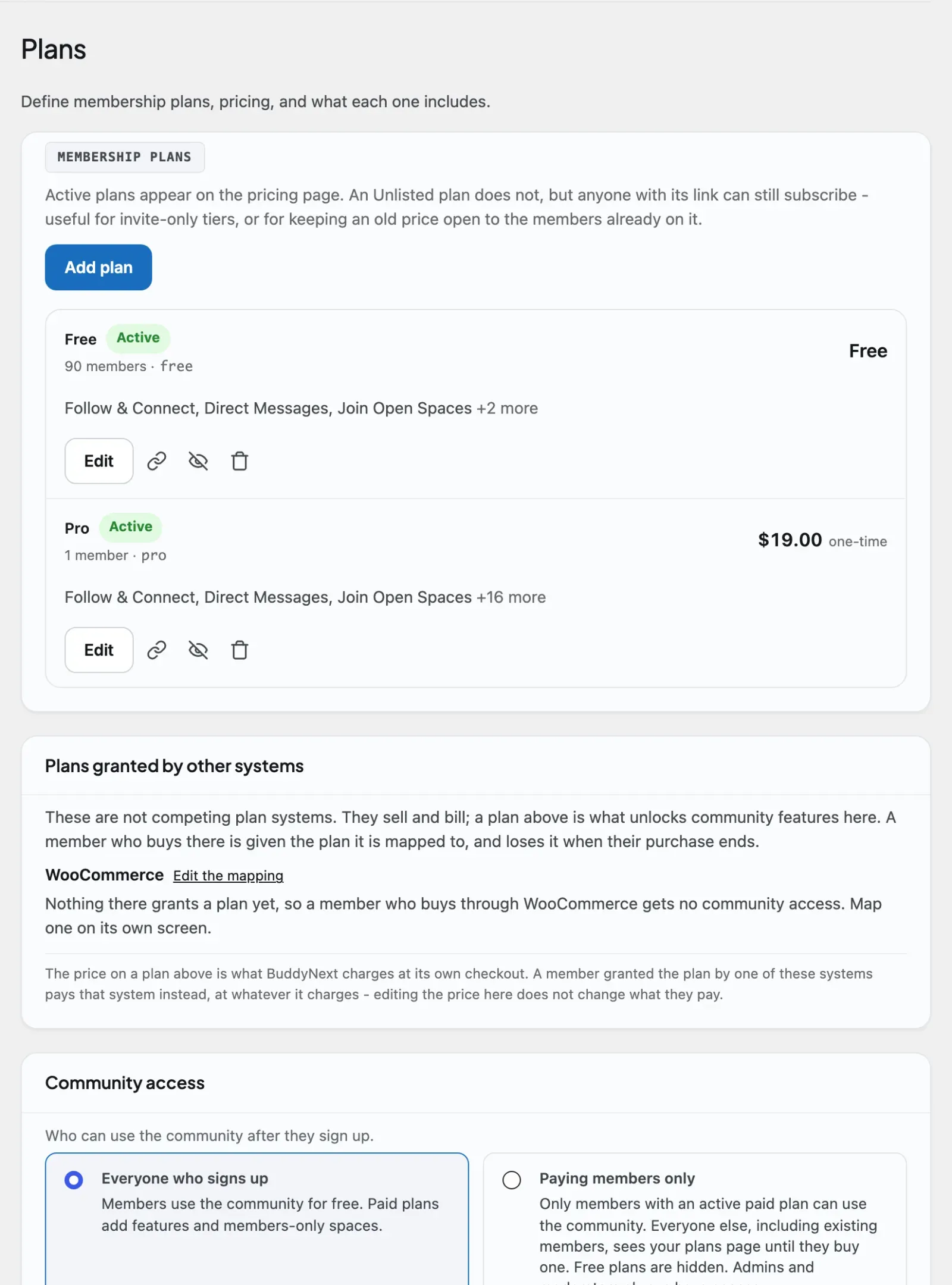 The Monetization Plans admin tab, one of the Pro screens that reads and writes the Pro schema described here