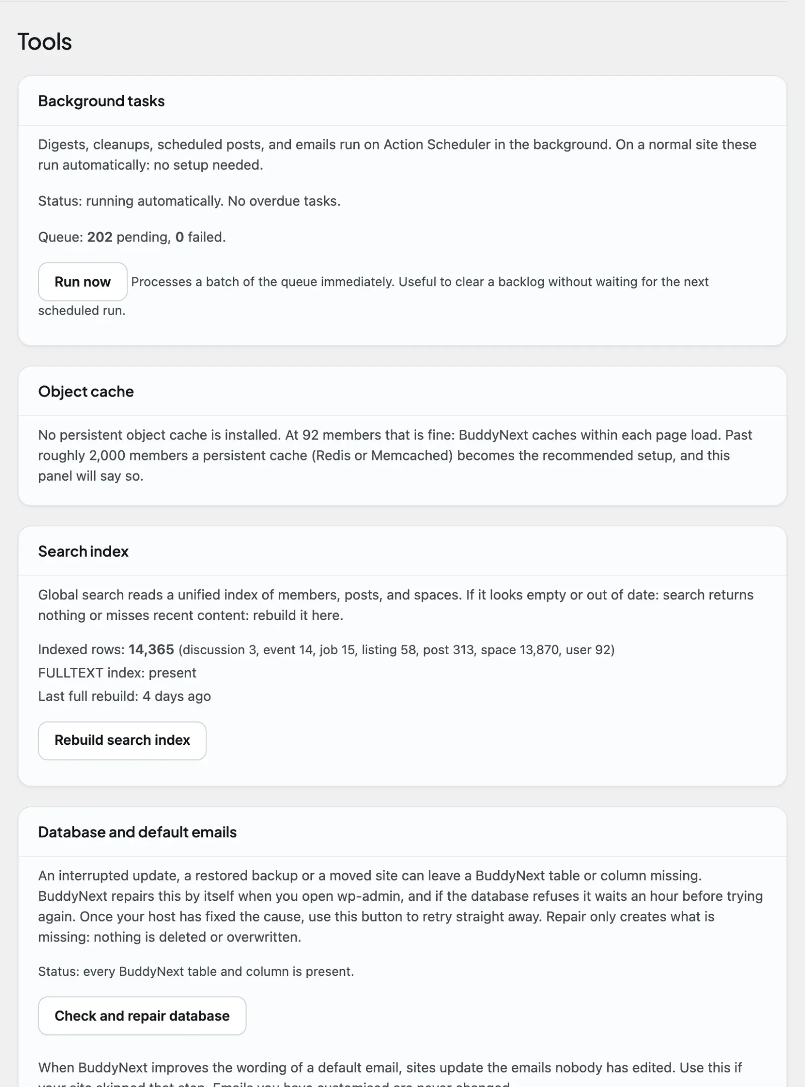 The Platform > Tools admin tab for maintenance and CLI-adjacent operations
