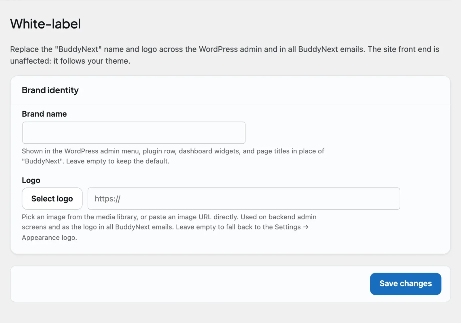 The White-label settings where you set the brand name and logo