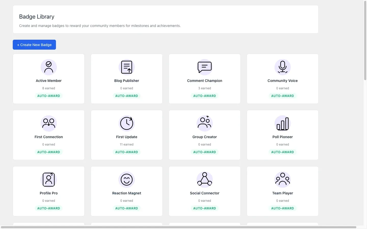 The Badge Library admin screen