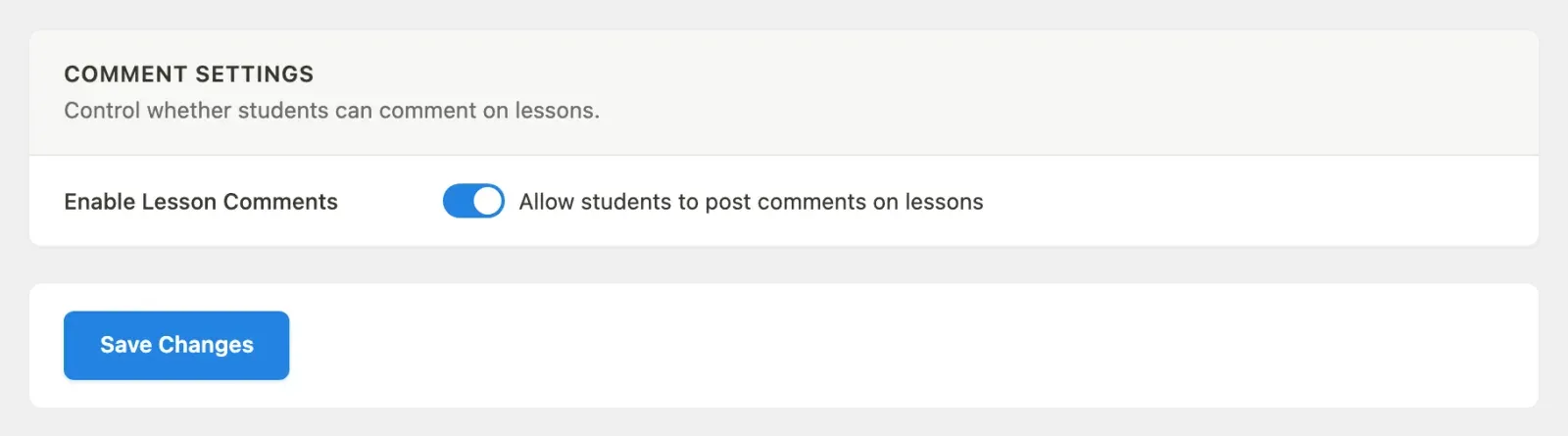 Comment Settings first view