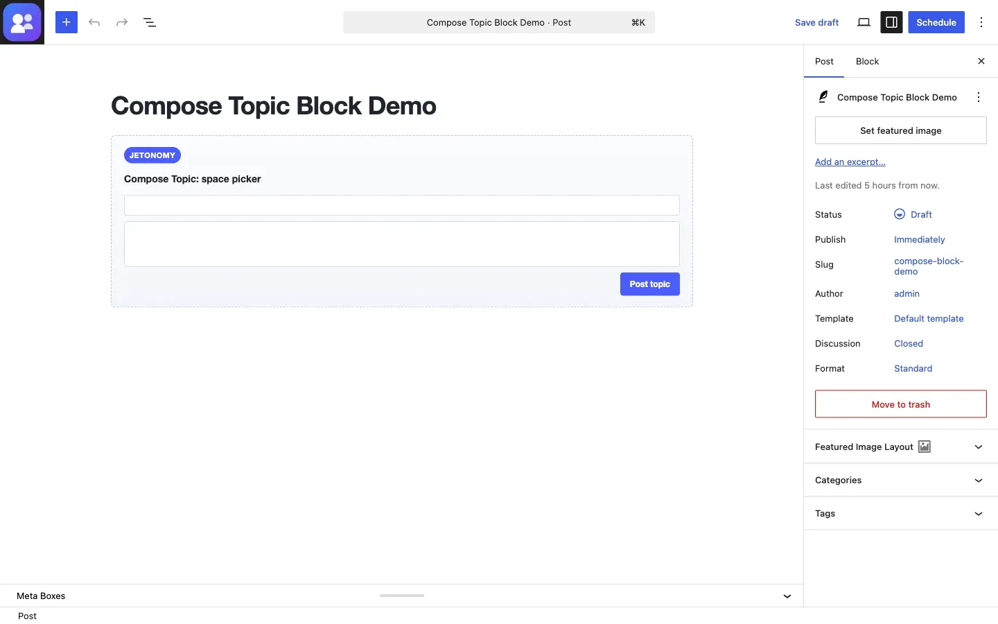 Compose Topic block in the Gutenberg editor