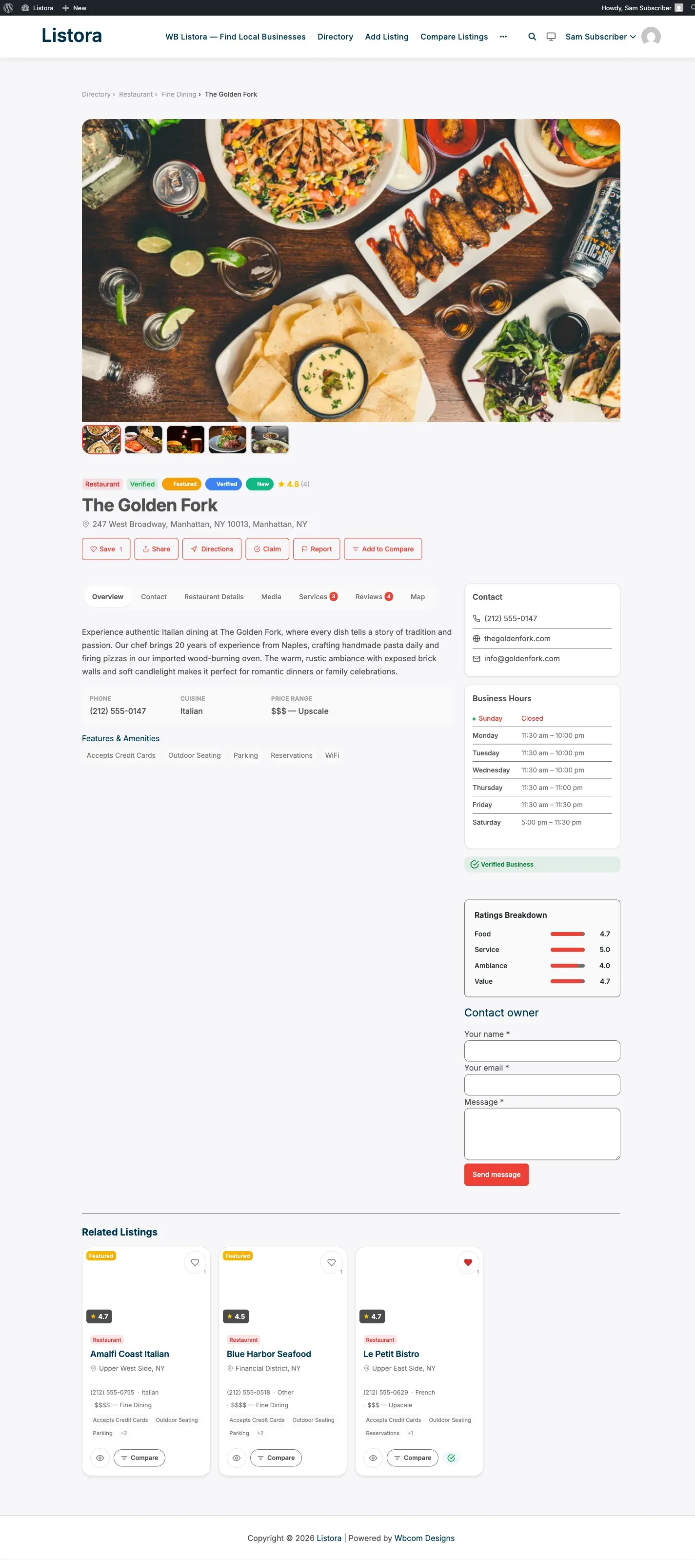 Contact owner form on a listing page