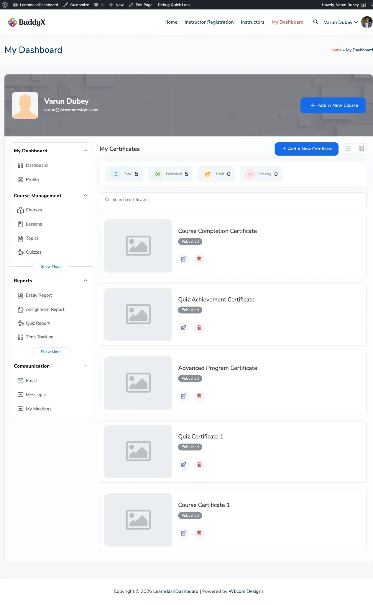 Admin Certificates Listing