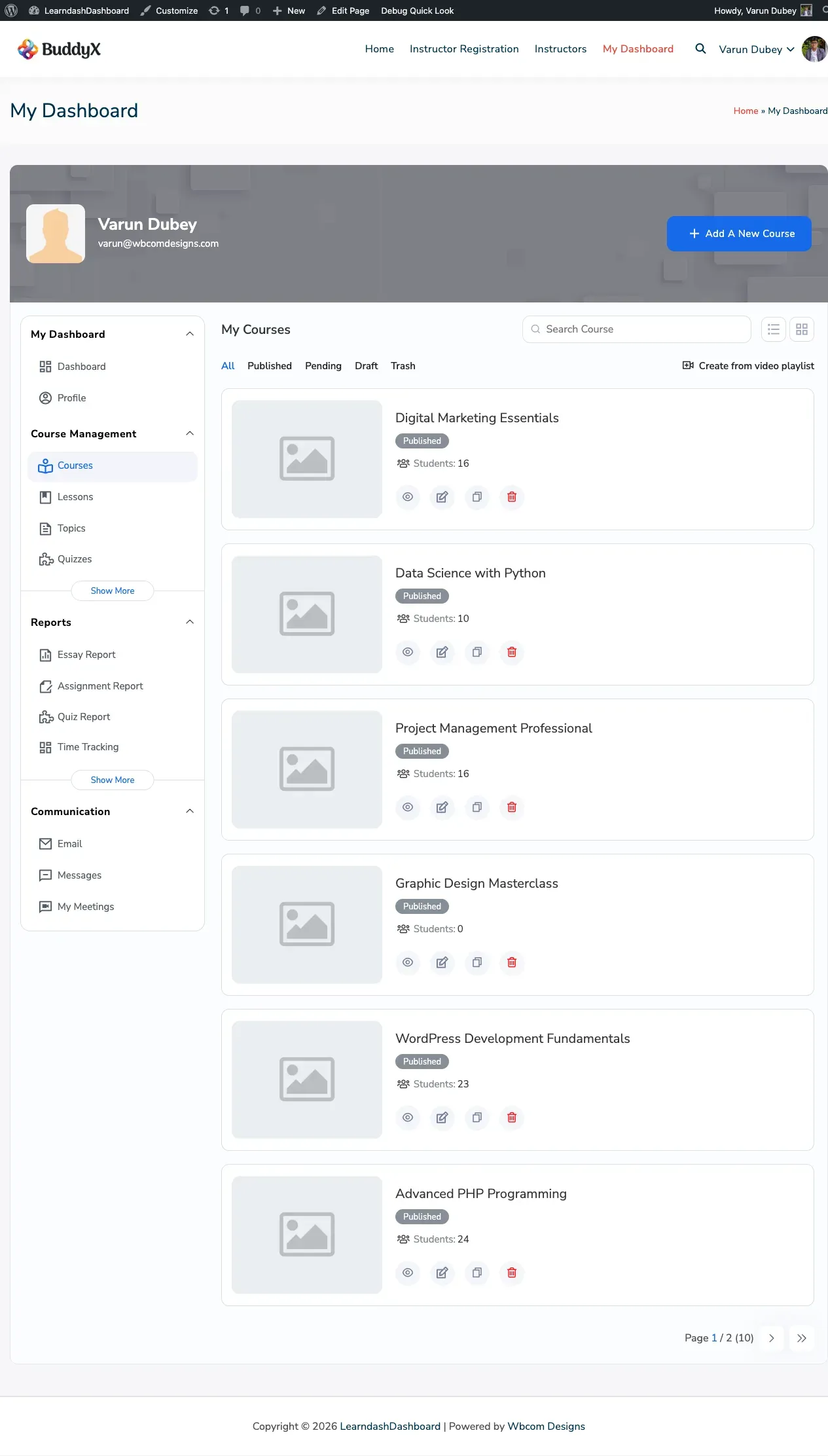 Admin Course Listing
