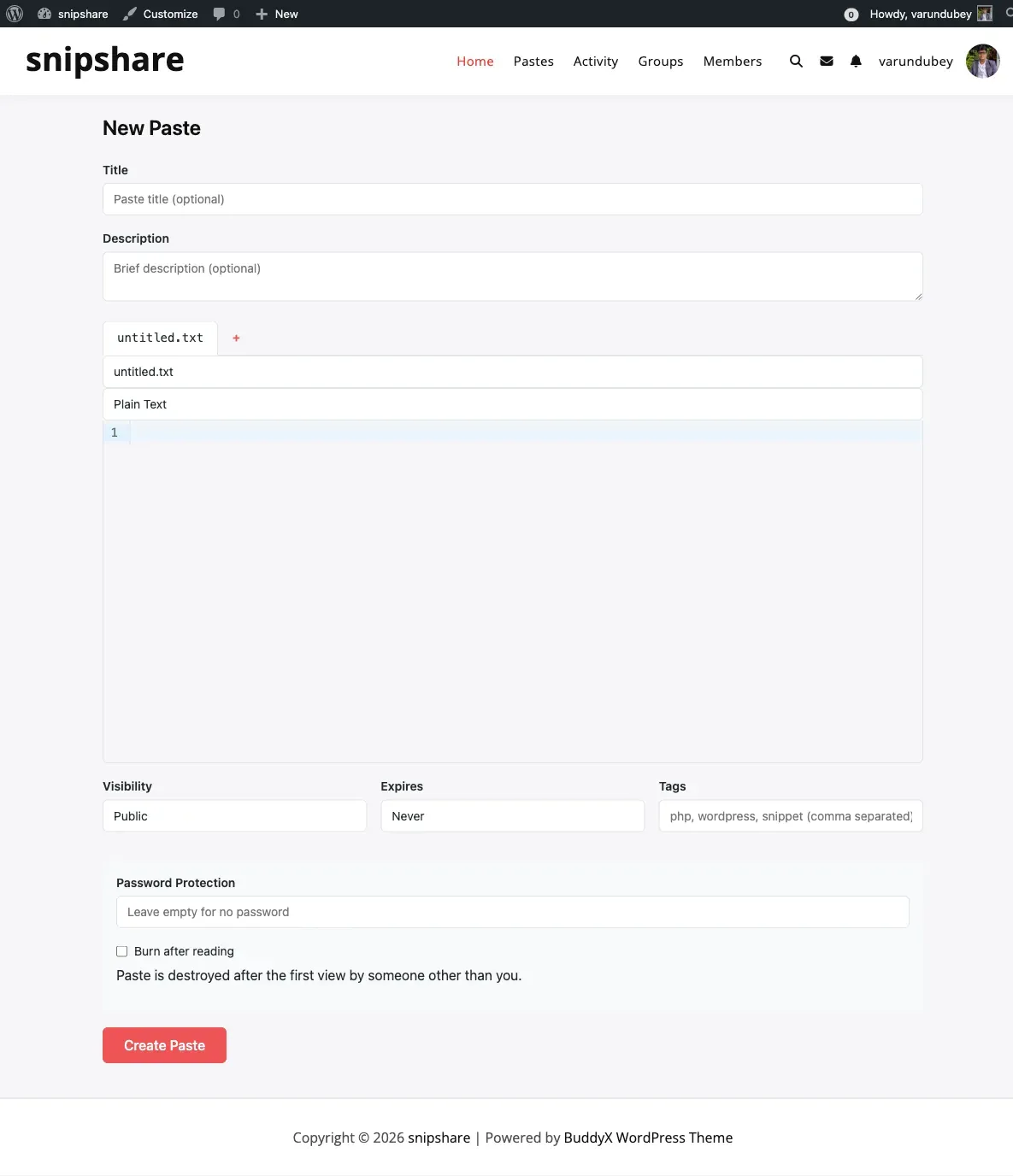 Create a new paste