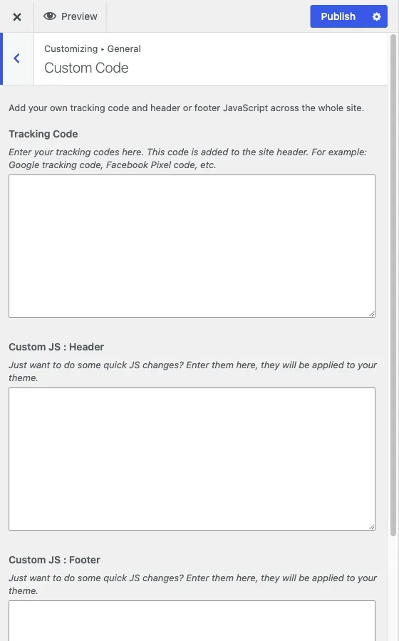 The Custom Code section