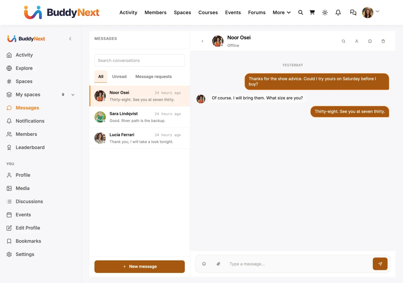 BuddyNext private messaging powered by the WPMediaVerse companion plugin
