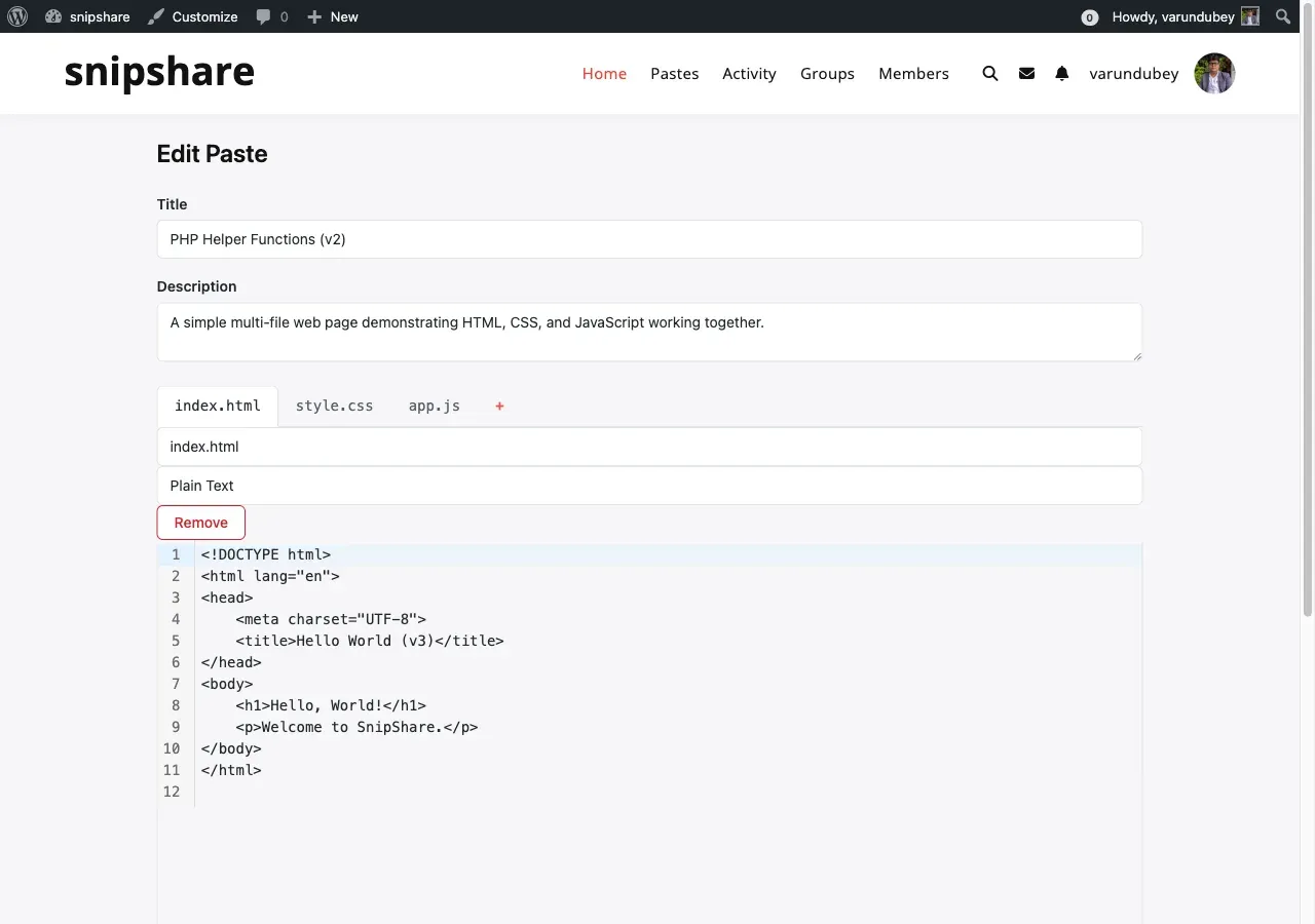Edit paste form