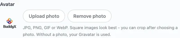 Avatar crop dialog open with the image preview, zoom slider, and Crop and upload button