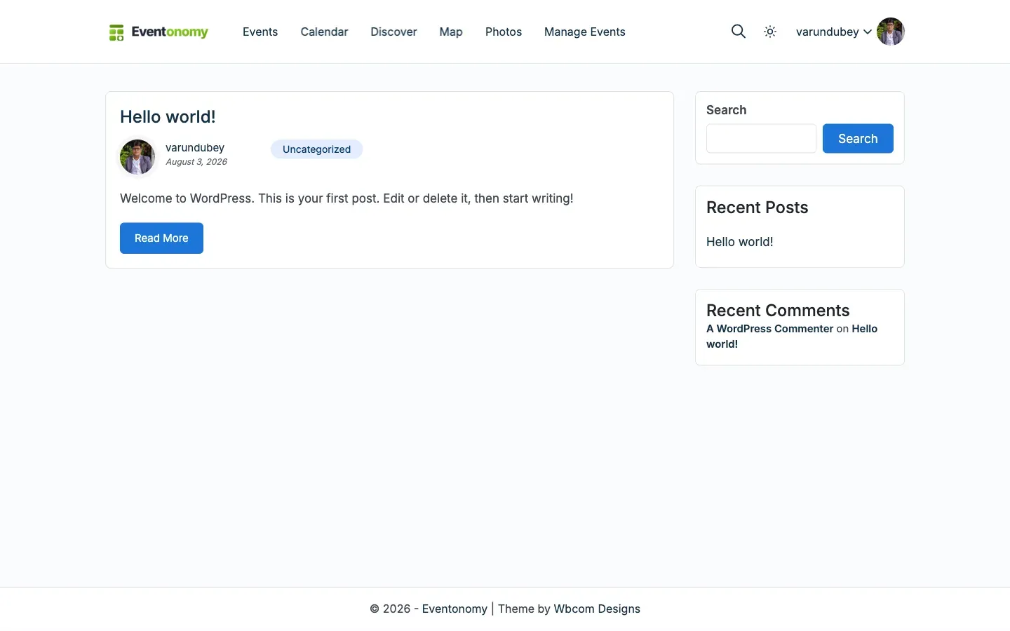 Events page showing the view switcher with List selected