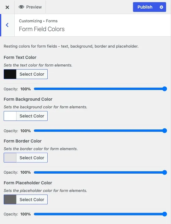 The Form Field Colors section