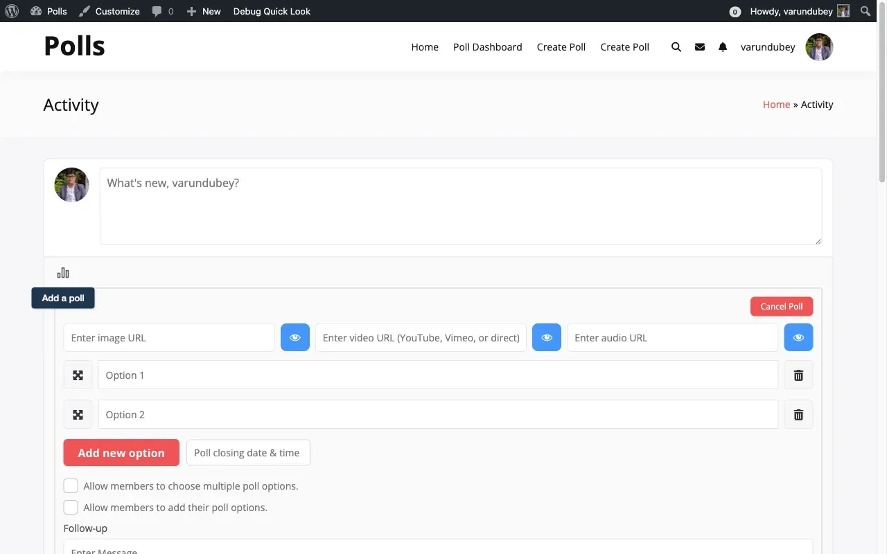 Activity Poll Creation Panel