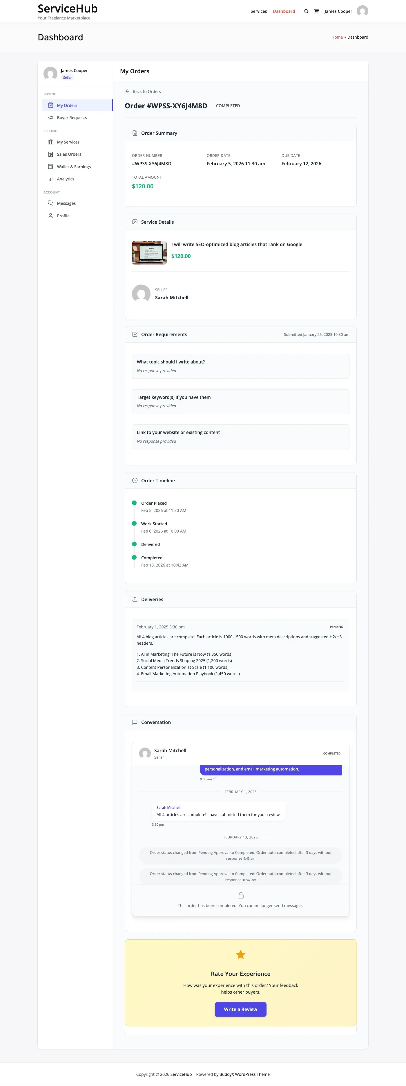 Completed requirements view showing all submitted information