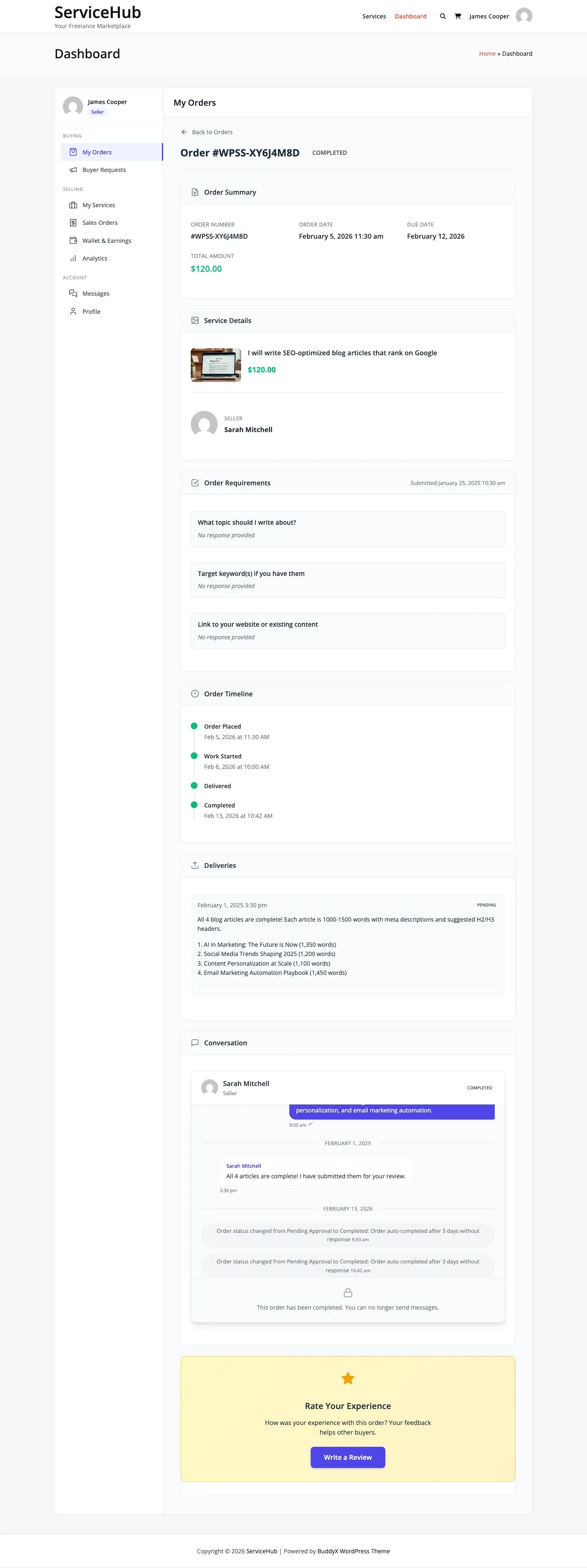 Completed requirements view showing all submitted information