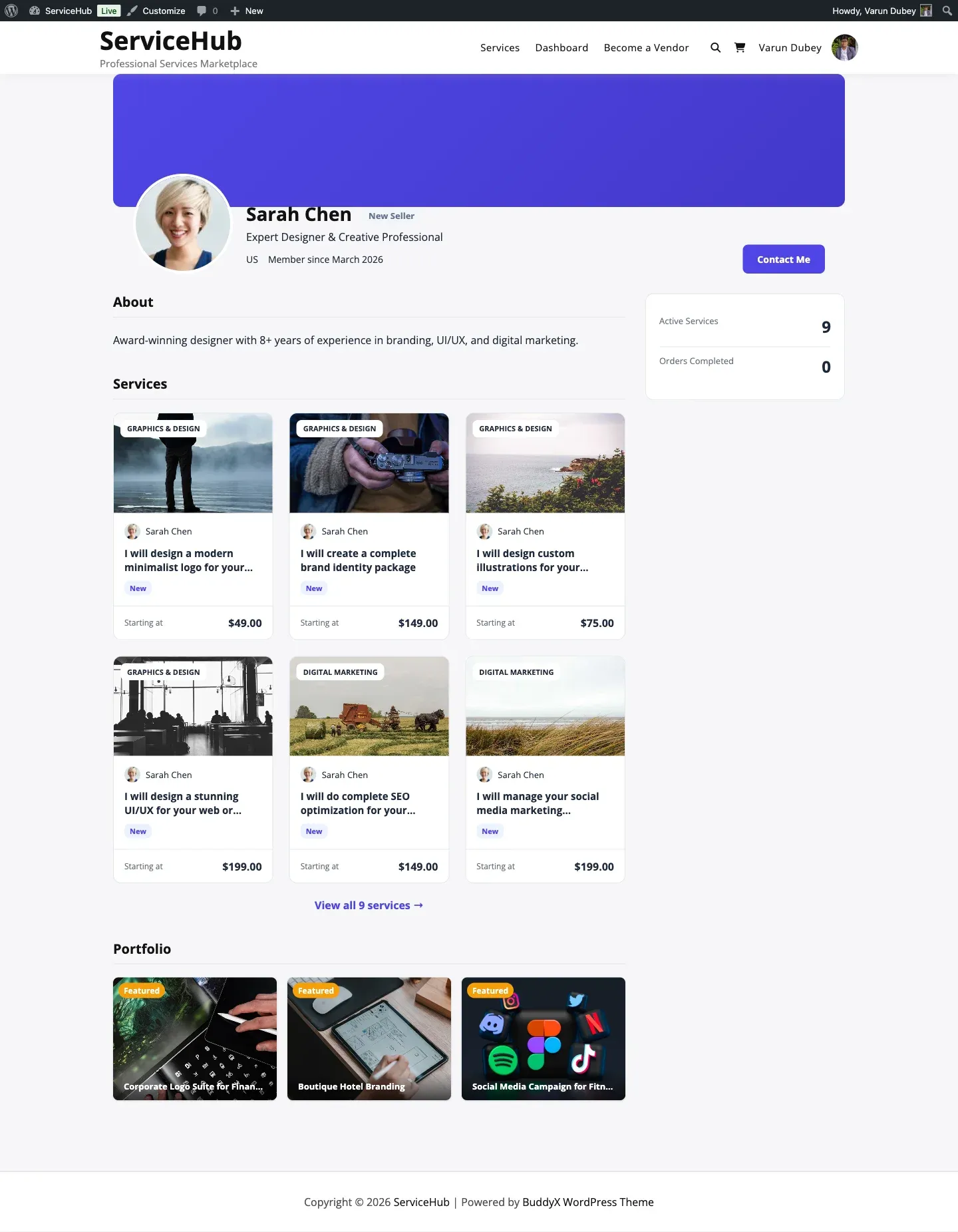 Public vendor profile page