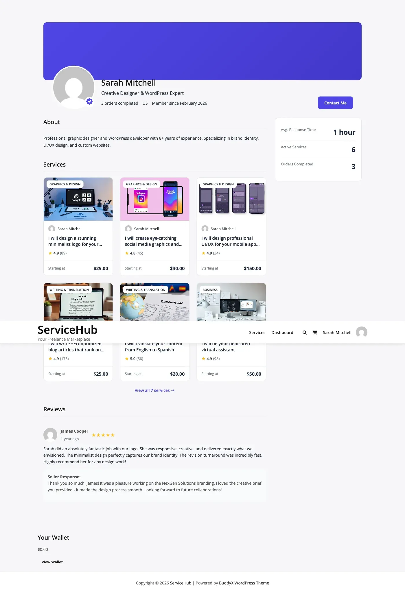 Vendor profile reviews section
