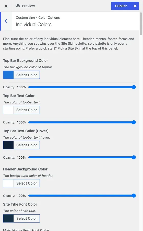 Individual Colors, whose description states that anything set here wins over the palette