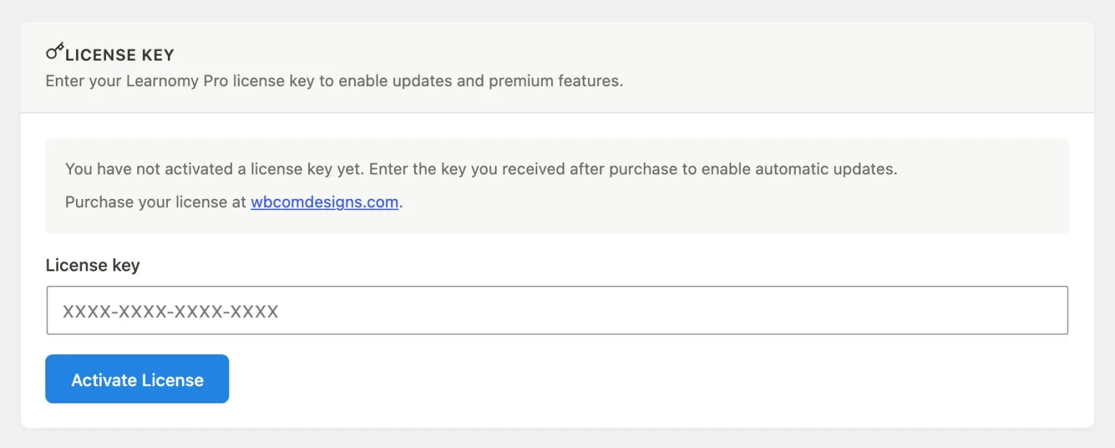 The License card in LMS Settings