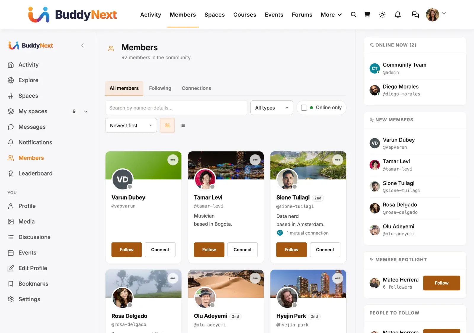 The member directory served by the directory REST route on this page