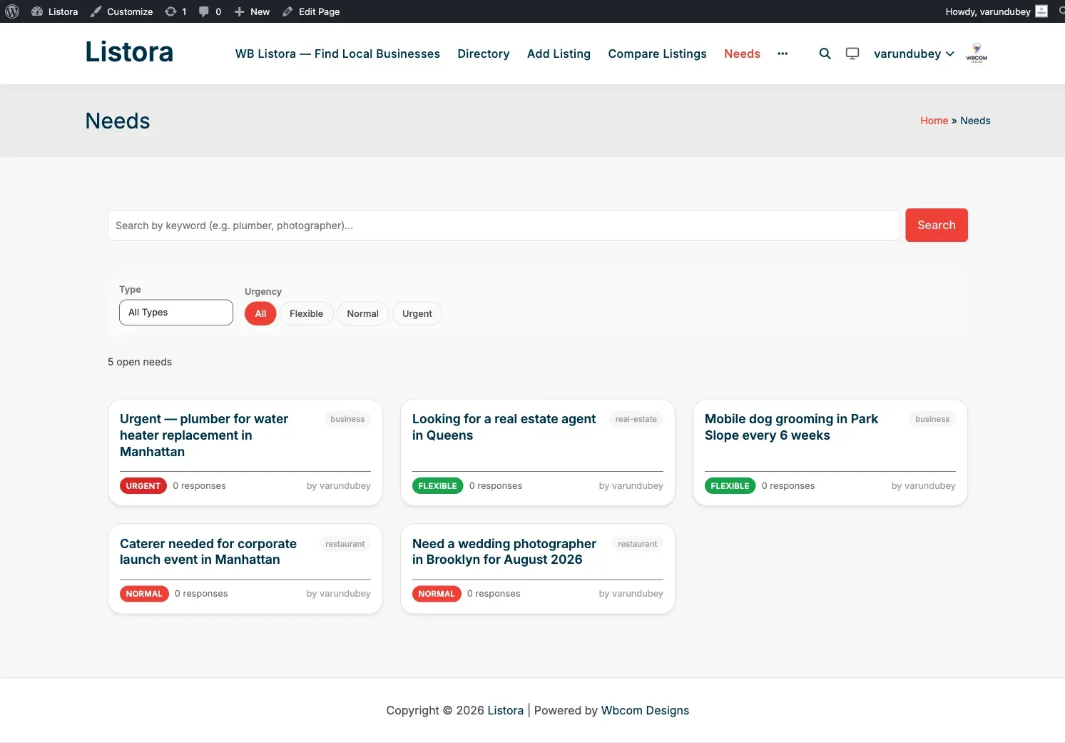 Needs Marketplace - screenshot from the modernized 1.0.5 site