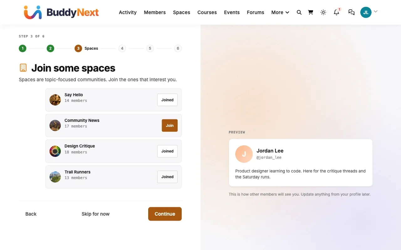 Onboarding step 3: join topic-focused spaces