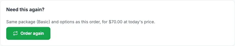 The “Need this again?” section on a completed order, with the Order again button