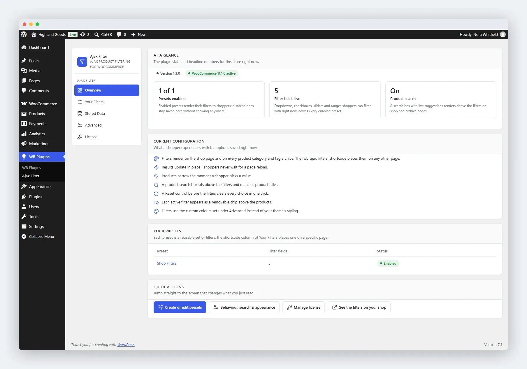 The Overview tab summarises what the plugin is doing right now