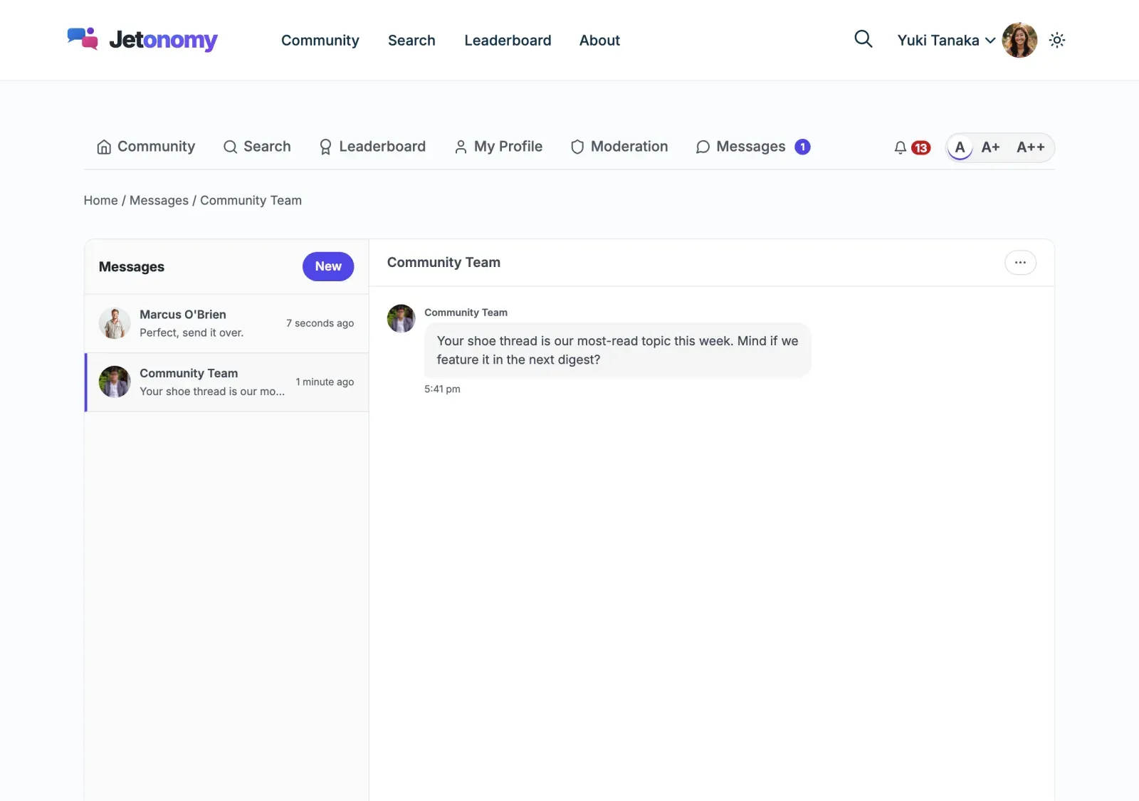 A conversation open in Messages, with the thread on the right and the reply box below