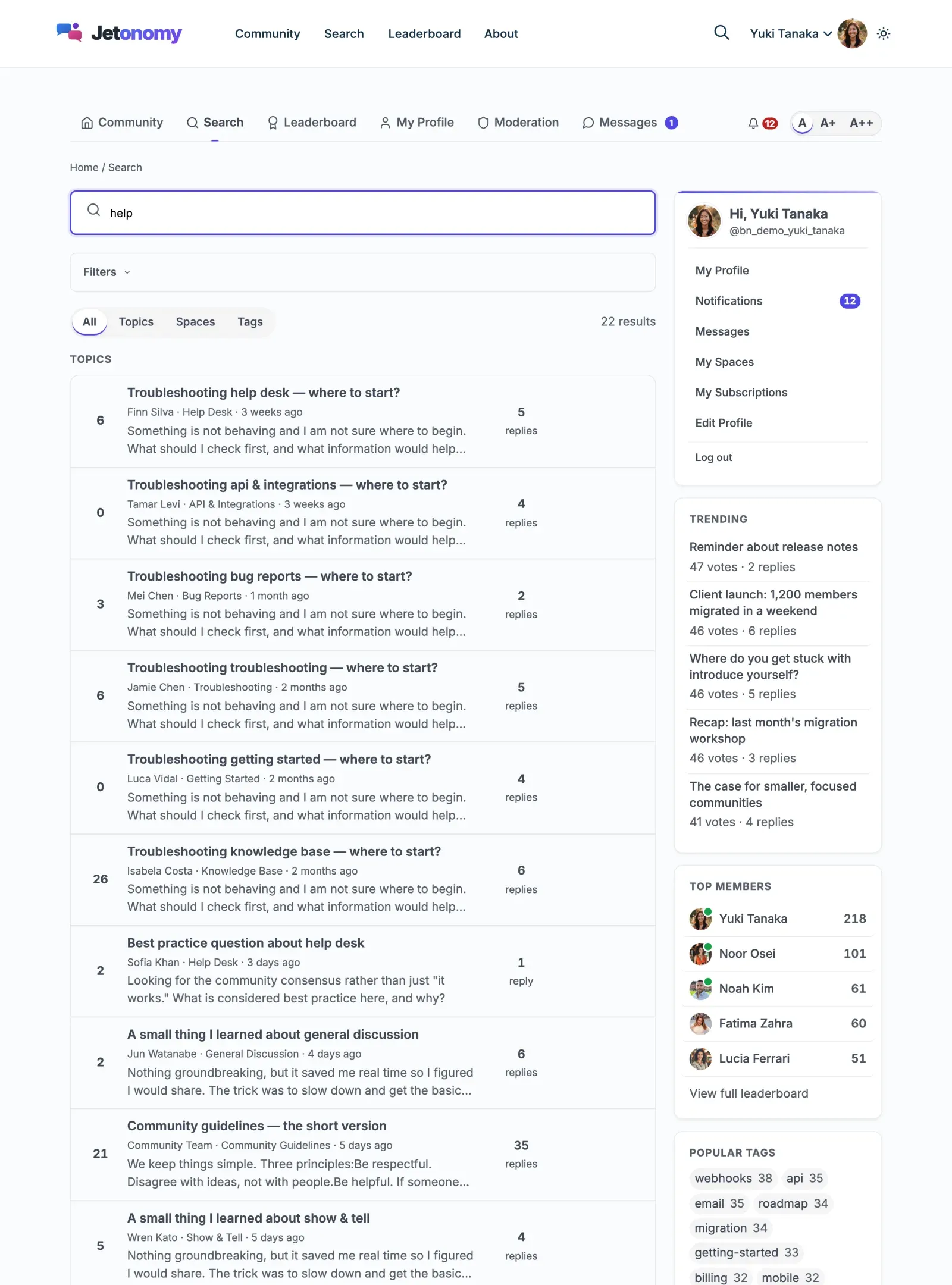 Search results page