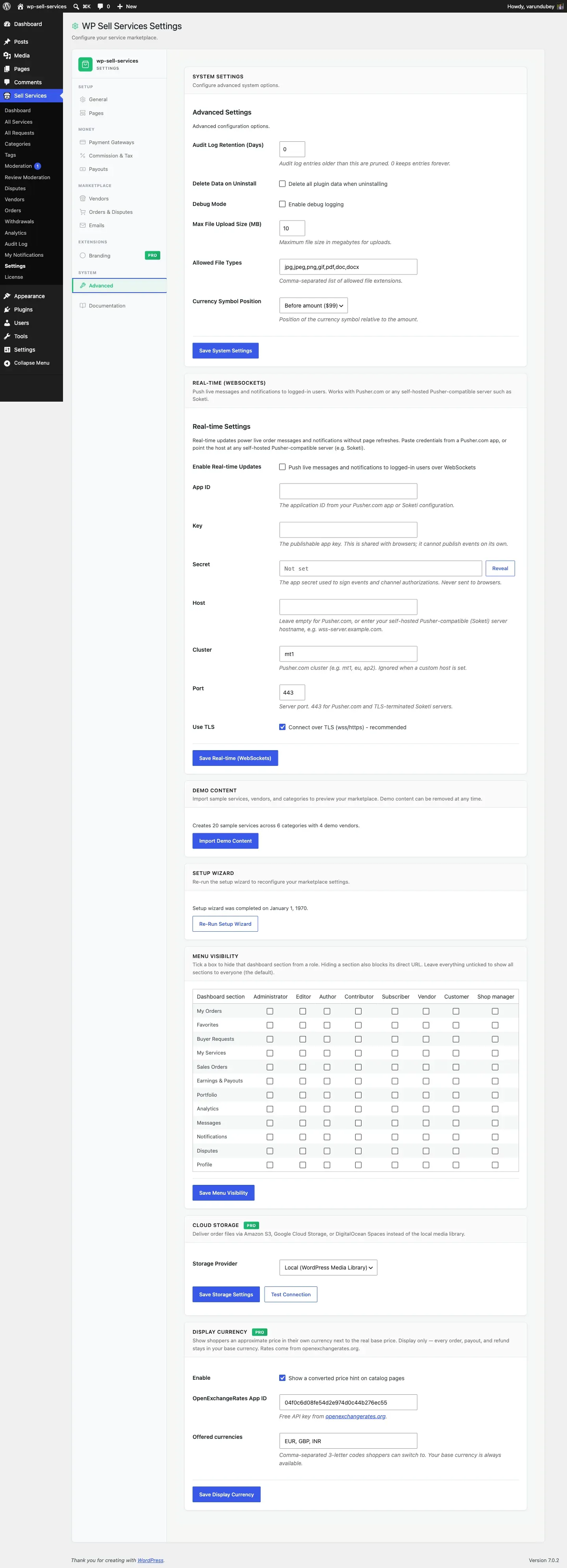 Cloud Storage settings on the Advanced tab